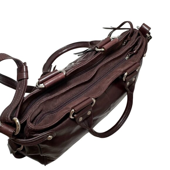 NWT Francesco Biasia Italian Leather Lucky Seven Satchel Bag Dark Brown - Picture 8 of 11